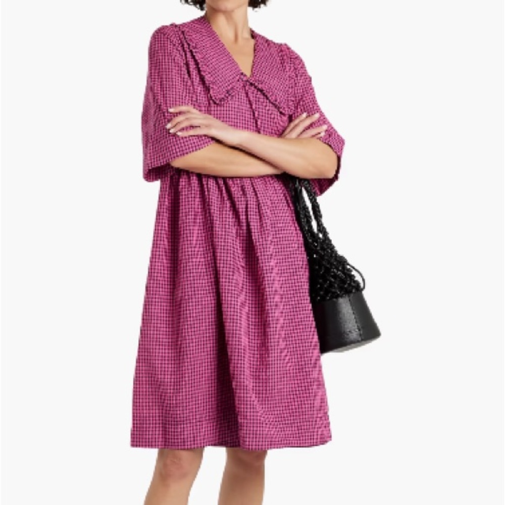 Pink Ganni Seersucker Wrap Dress